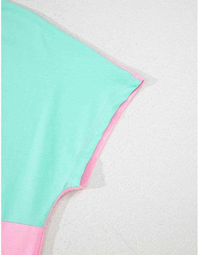 Mint Green Two Tone Half Buttons Collared T Shirt