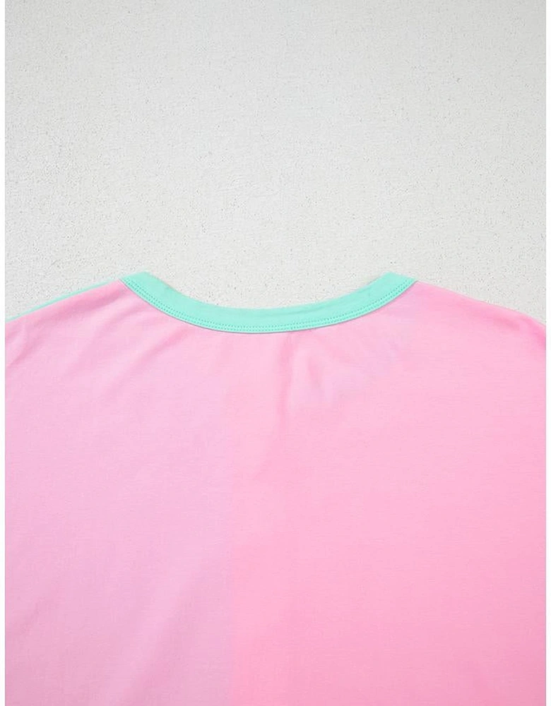 Mint Green Two Tone Half Buttons Collared T Shirt