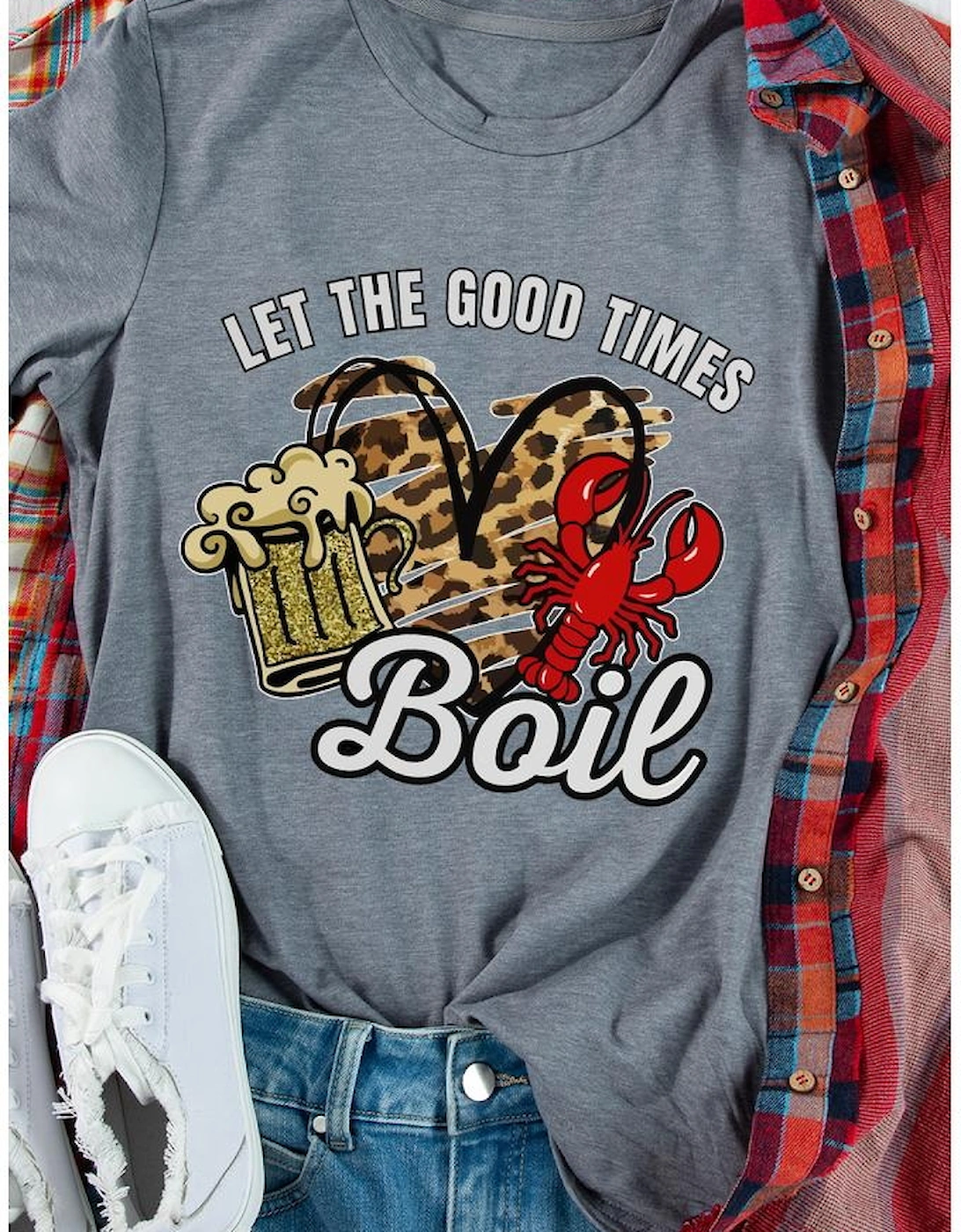 Gray Let The Good Times Boil Crawfish Leopard Heart Graphic Tee, 7 of 6