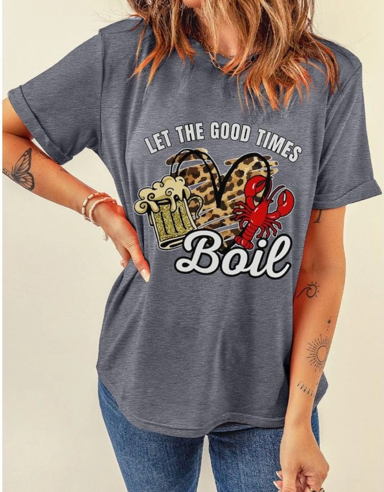 Gray Let The Good Times Boil Crawfish Leopard Heart Graphic Tee