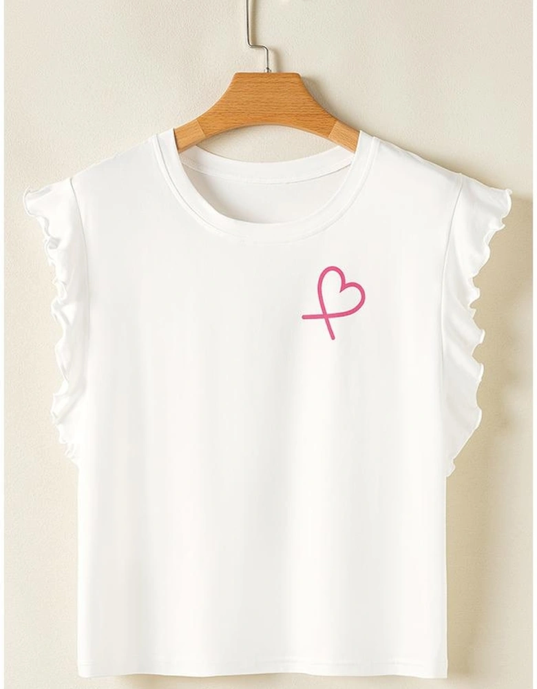 Pink Ruffled Tank Top And Heart Print Pants Lounge Set