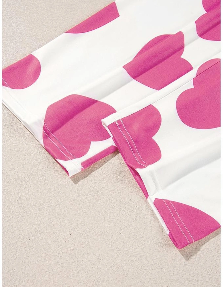 Pink Ruffled Tank Top And Heart Print Pants Lounge Set