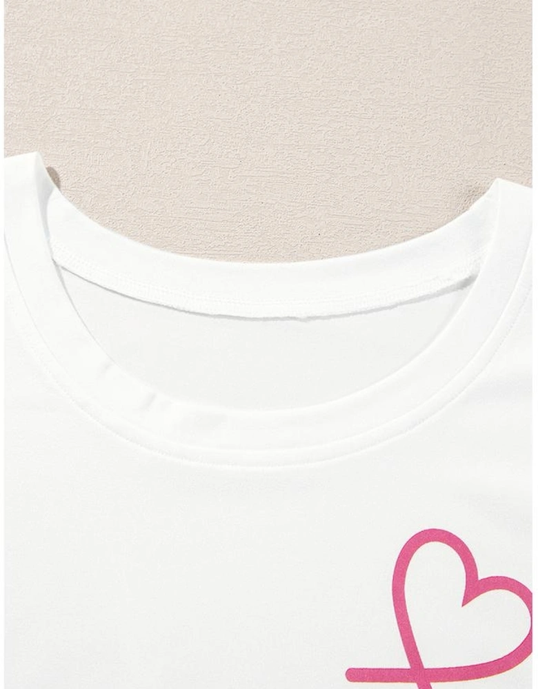 Pink Ruffled Tank Top And Heart Print Pants Lounge Set