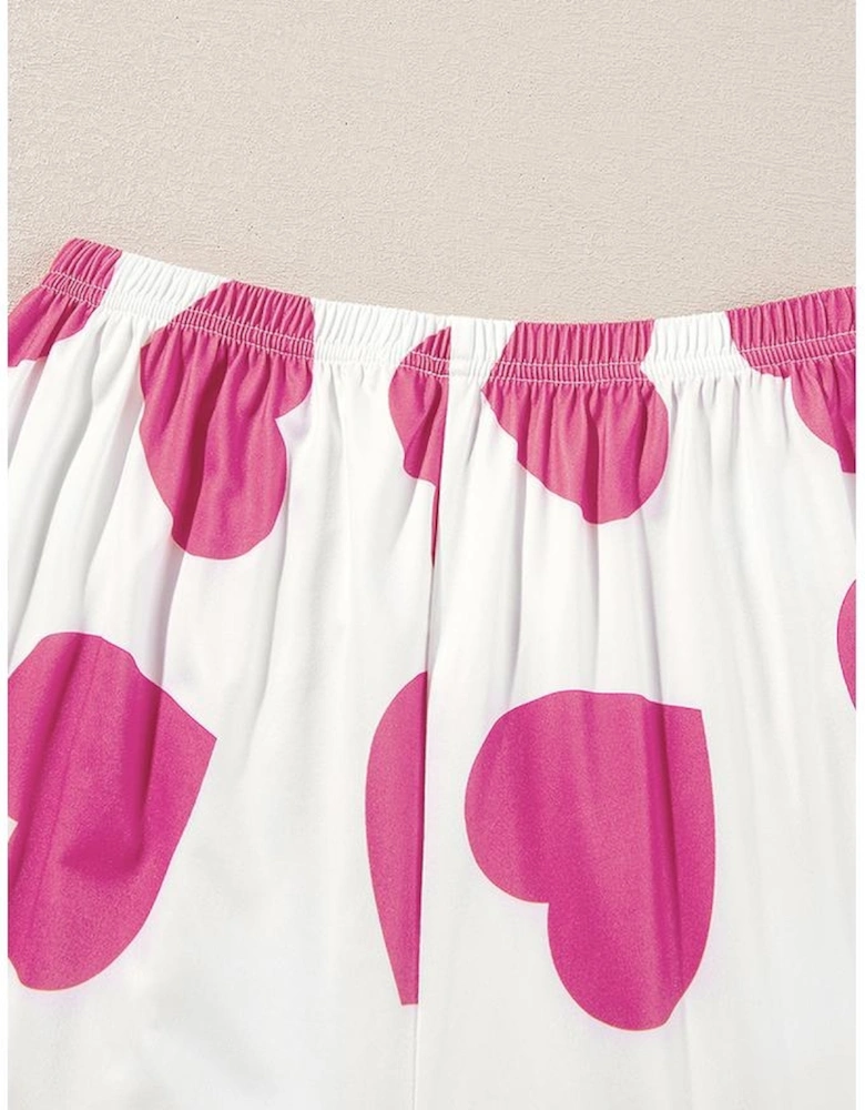 Pink Ruffled Tank Top And Heart Print Pants Lounge Set