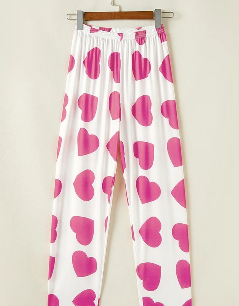 Pink Ruffled Tank Top And Heart Print Pants Lounge Set
