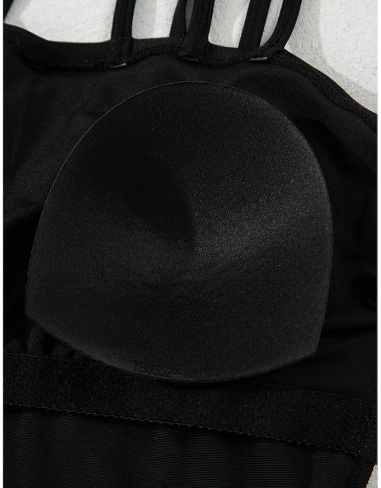 Black Sleeveless Strappy Halter Neck Sexy One Piece Swimsuit