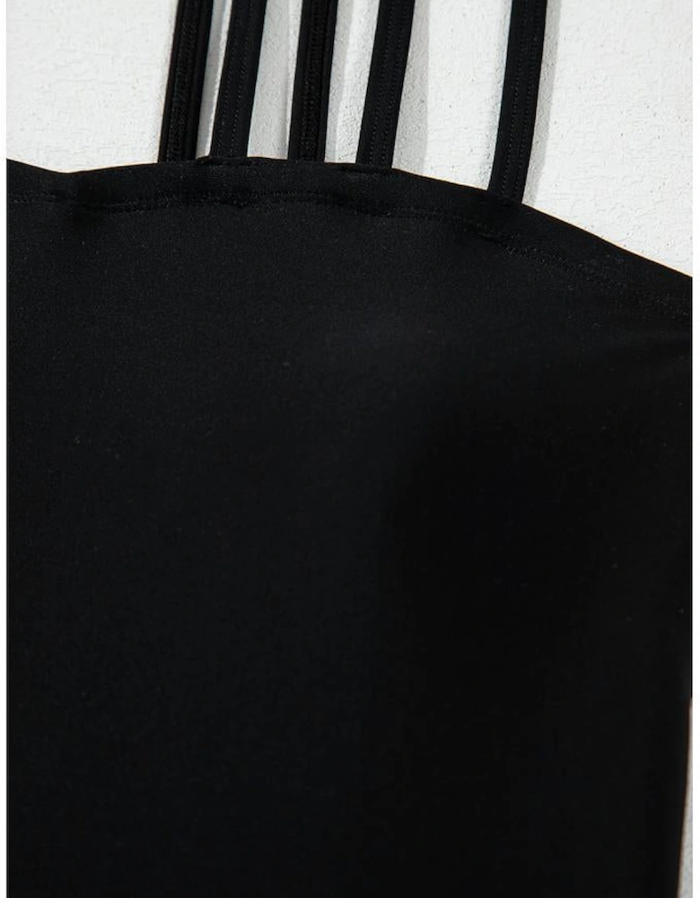 Black Sleeveless Strappy Halter Neck Sexy One Piece Swimsuit