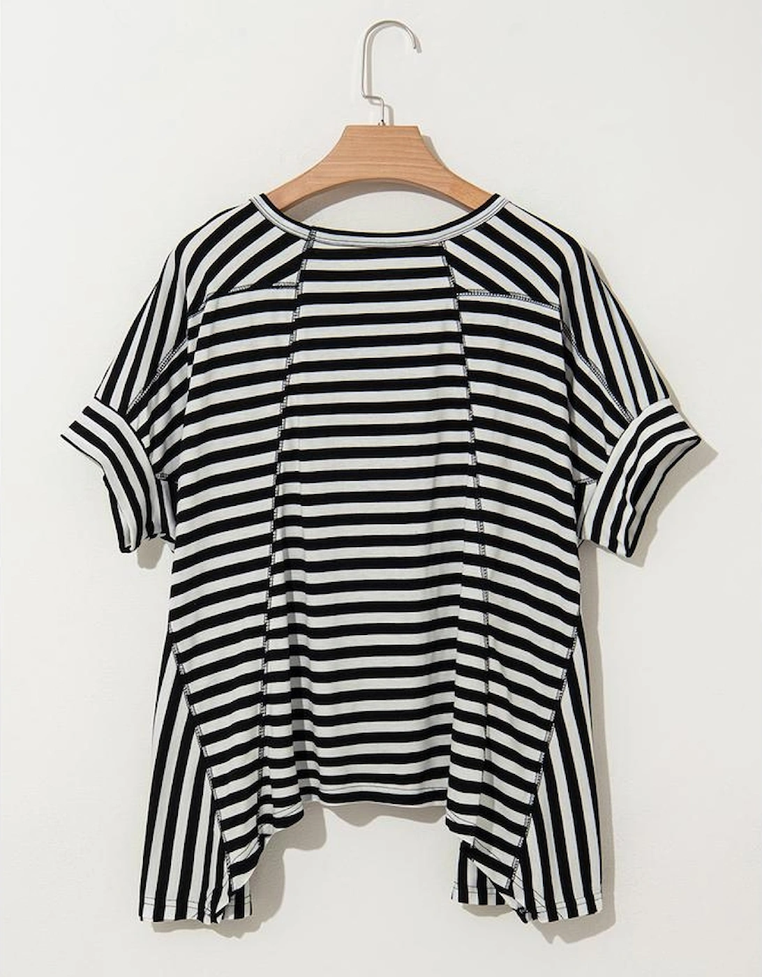 Black Stripe Batwing Sleeve Crewneck Oversized Top