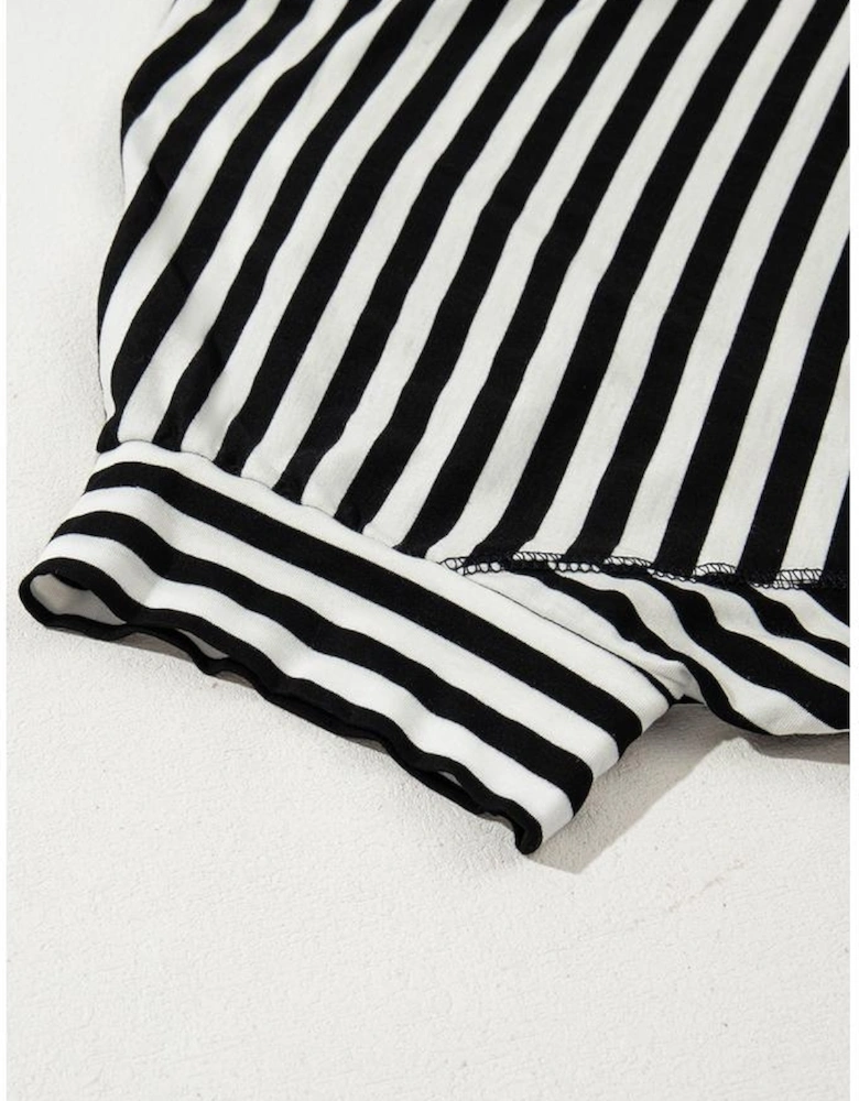 Black Stripe Batwing Sleeve Crewneck Oversized Top