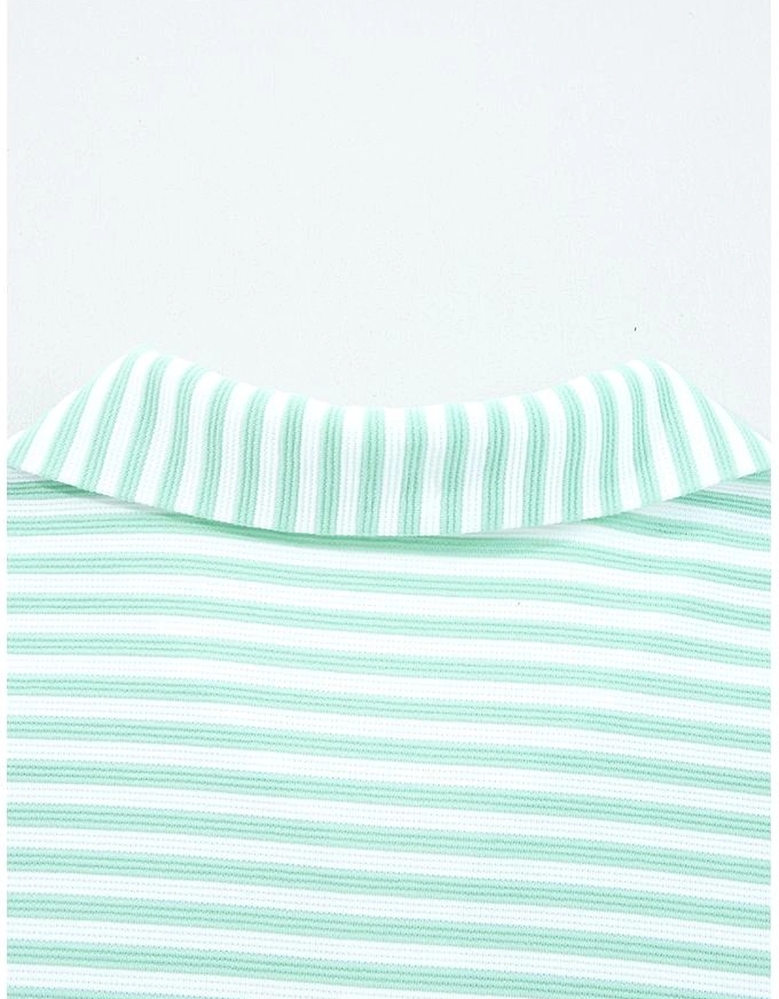 Green Stripe Quarter Zip Collar Pullover Long Sleeve Top