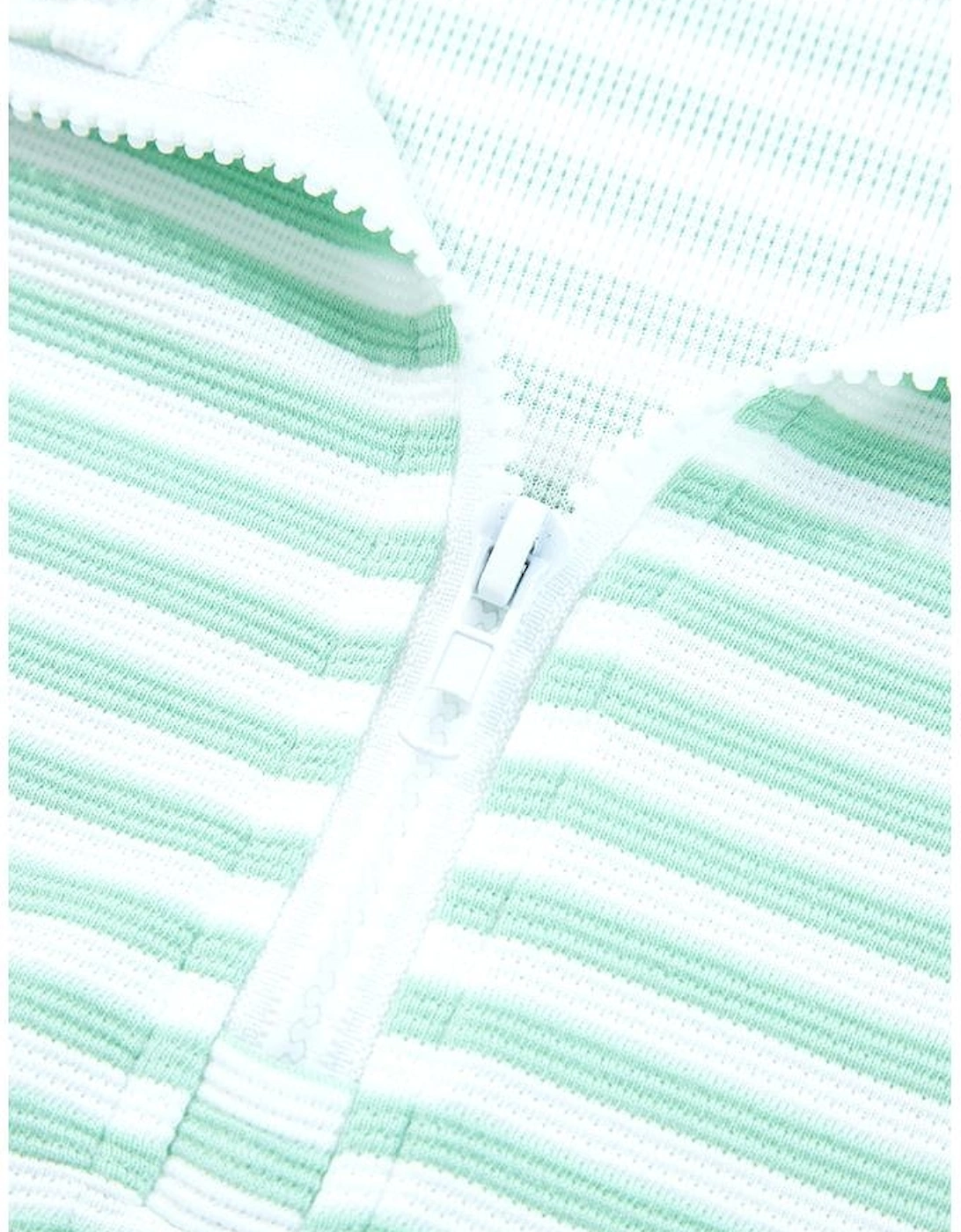 Green Stripe Quarter Zip Collar Pullover Long Sleeve Top