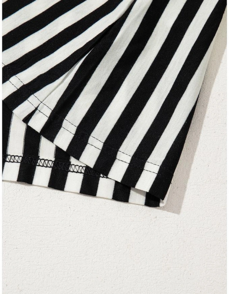 Black Stripe Batwing Sleeve Crewneck Oversized Top