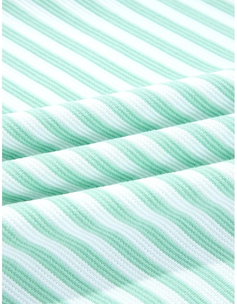 Green Stripe Quarter Zip Collar Pullover Long Sleeve Top