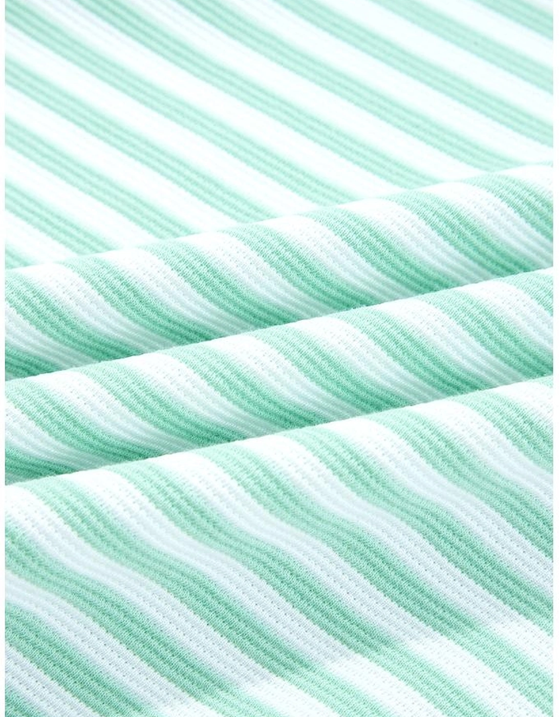 Green Stripe Quarter Zip Collar Pullover Long Sleeve Top