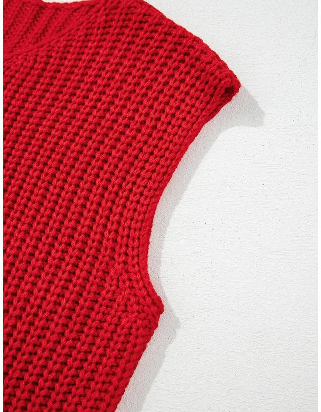 Fiery Red Solid Textured Knit Side Pockets Buttoned Sweater Vest