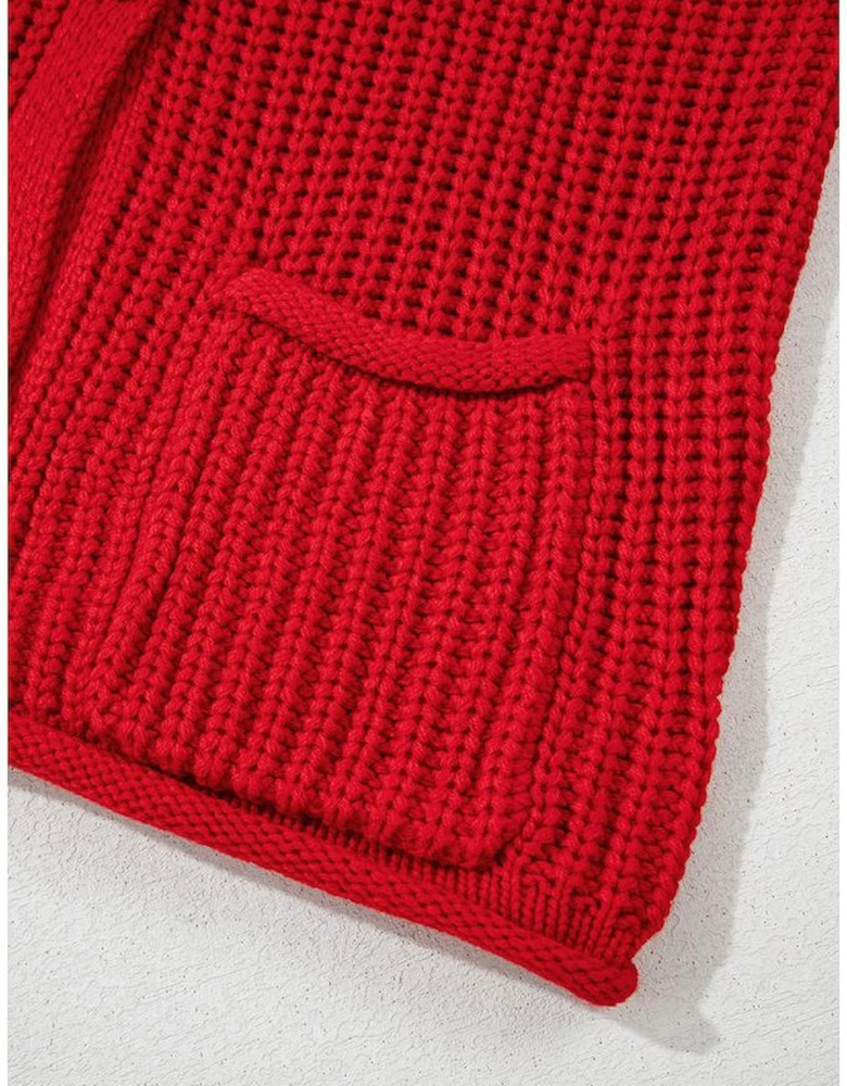 Fiery Red Solid Textured Knit Side Pockets Buttoned Sweater Vest