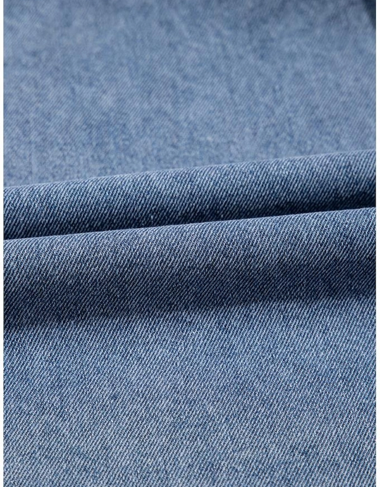 Dusk Blue Bowknot Bubble Sleeve Short Denim Dress