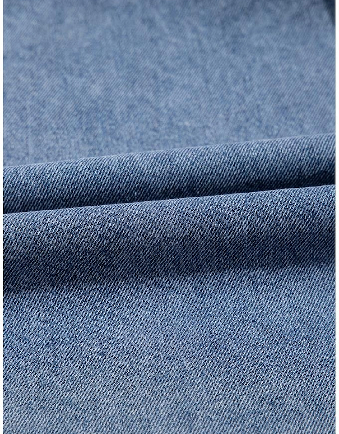 Dusk Blue Bowknot Bubble Sleeve Short Denim Dress