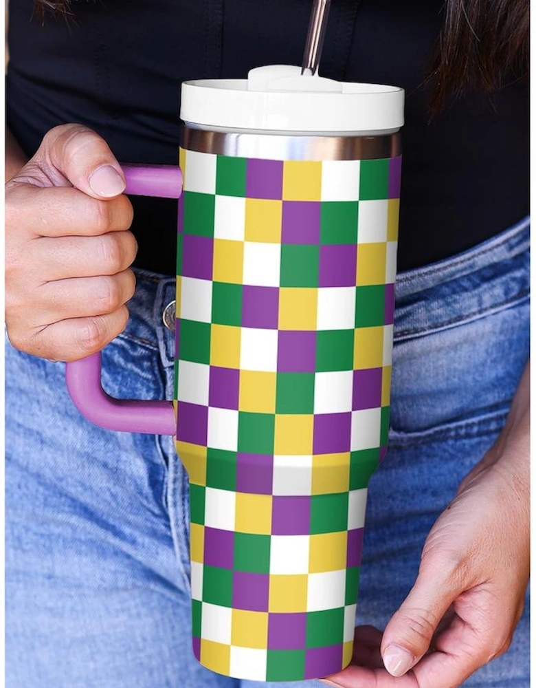 Tillandsia Purple Checkered Print Handle Large Vacuum Cup 40OZ