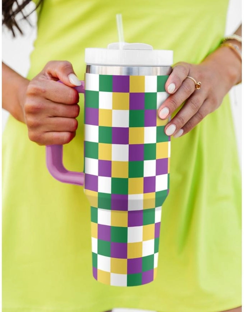 Tillandsia Purple Checkered Print Handle Large Vacuum Cup 40OZ
