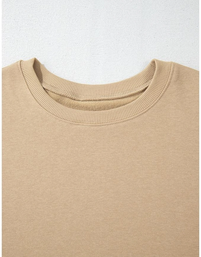 Apricot Solid Crew Neck Drop Shoulder Plus Size Sweatshirt