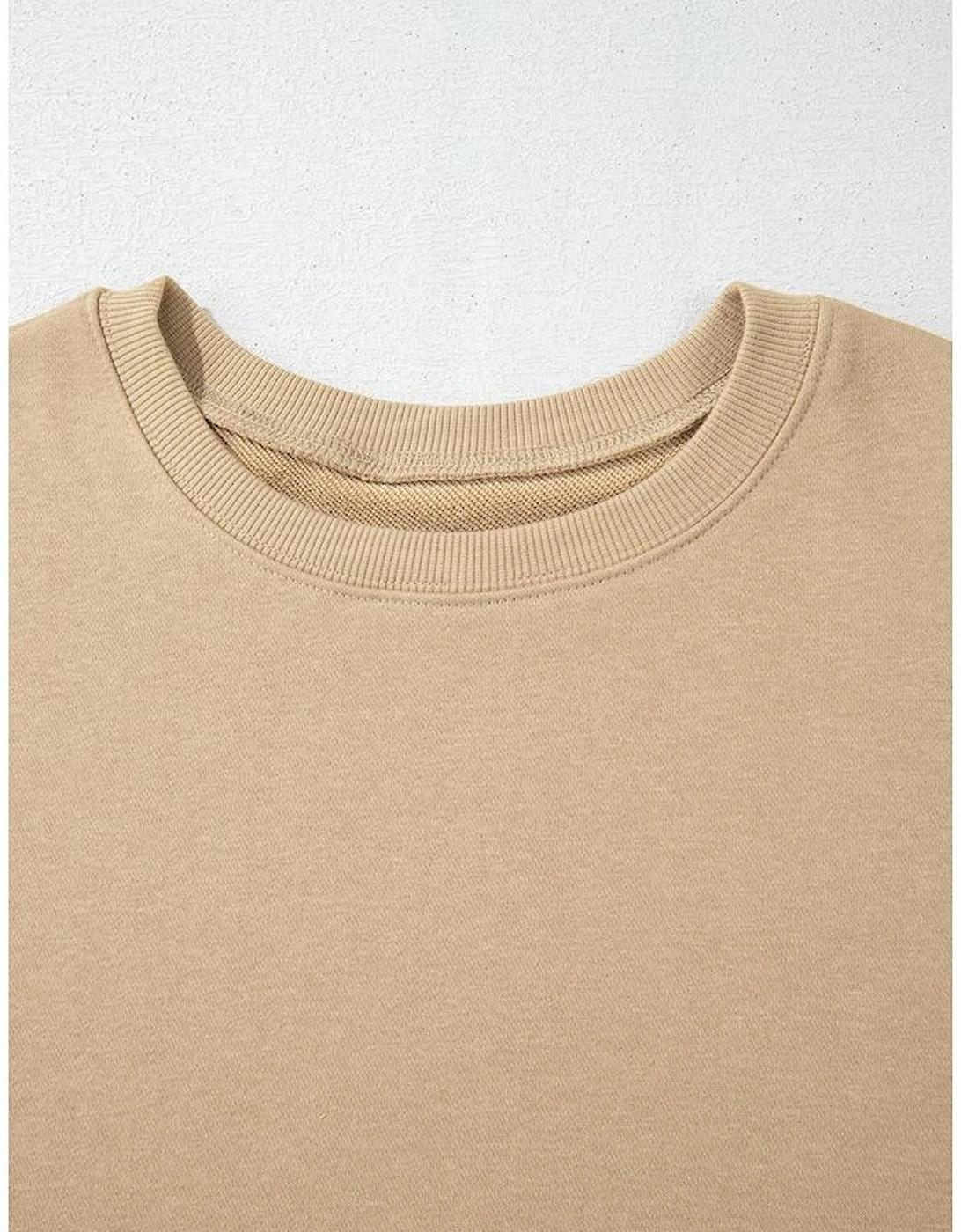 Apricot Solid Crew Neck Drop Shoulder Plus Size Sweatshirt