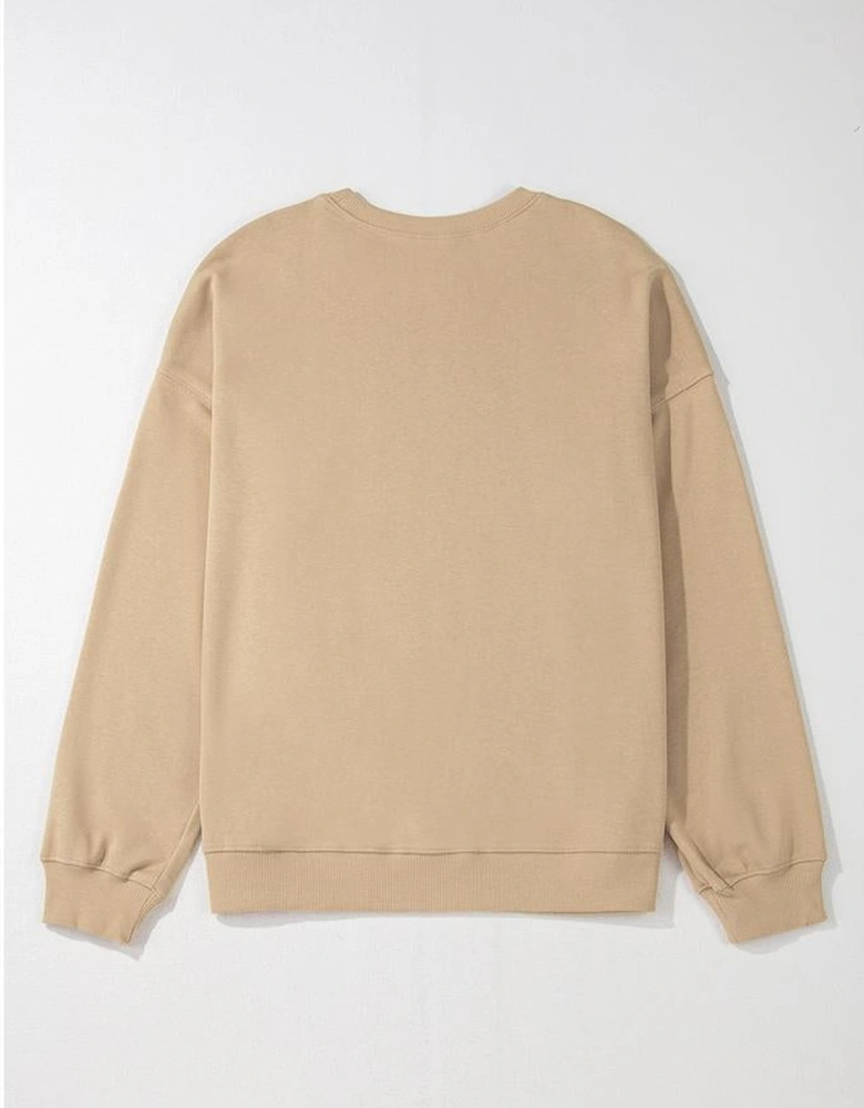 Apricot Solid Crew Neck Drop Shoulder Plus Size Sweatshirt