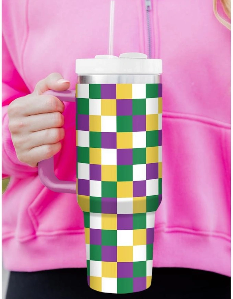 Tillandsia Purple Checkered Print Handle Large Vacuum Cup 40OZ