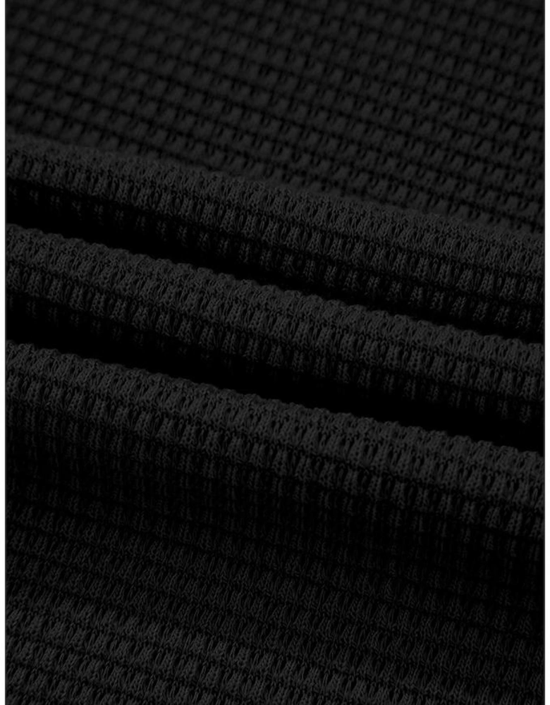 Black Solid Color Textured Buttoned Shirt and Casual Pants Set