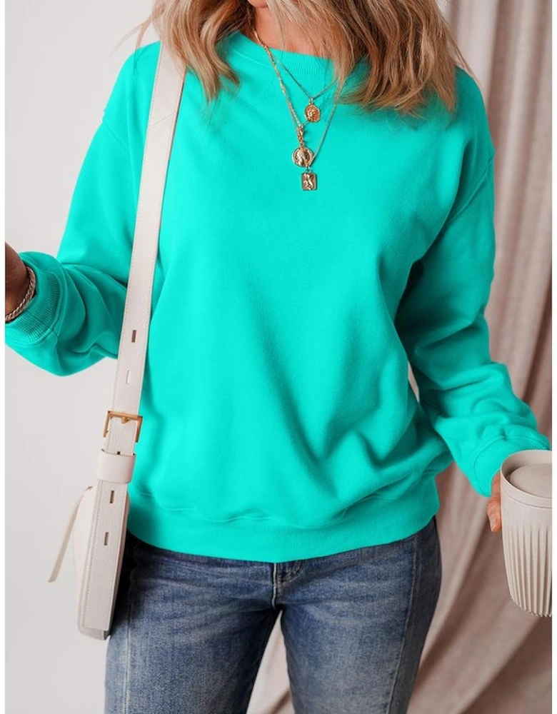 Aruba Blue Solid Fleece Lined Drop Shoulder Terry Sweatshirt