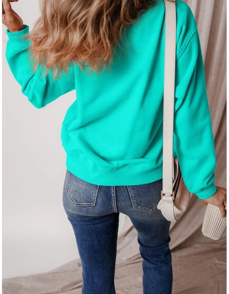Aruba Blue Solid Fleece Lined Drop Shoulder Terry Sweatshirt
