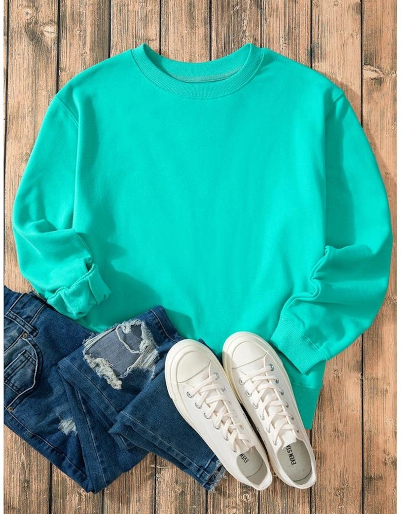 Aruba Blue Solid Fleece Lined Drop Shoulder Terry Sweatshirt