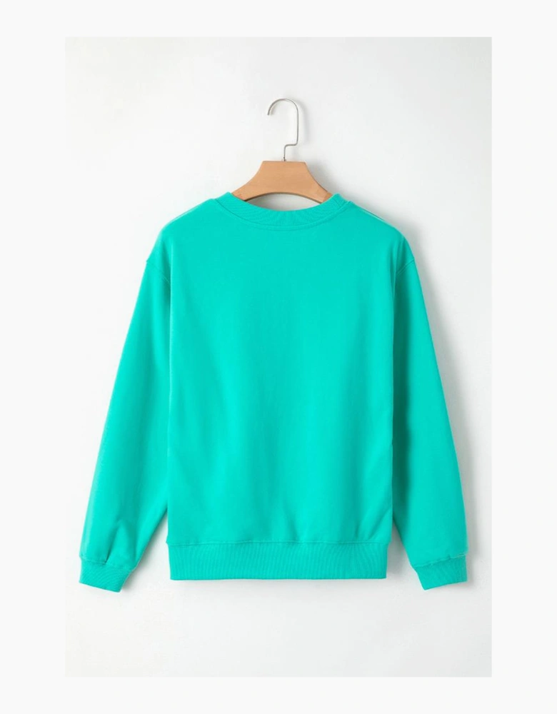 Aruba Blue Solid Fleece Lined Drop Shoulder Terry Sweatshirt