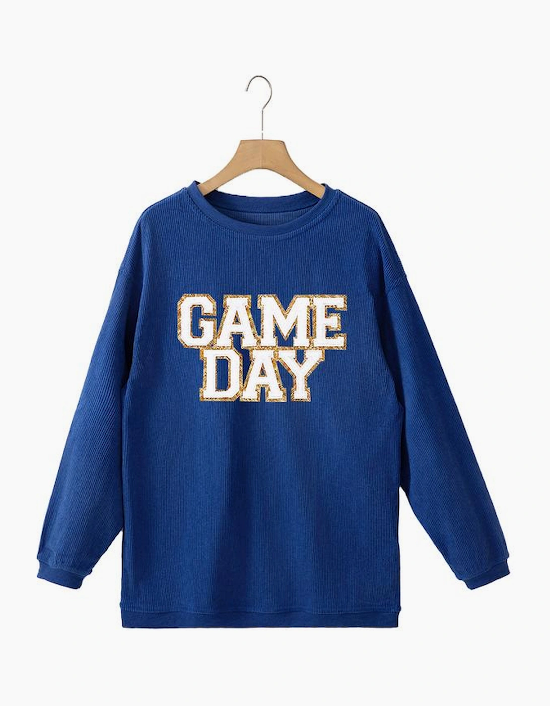 Dark Blue GAME DAY Glitter Detail Ribbed Drop Shoulder Sweatshirt, 6 of 5