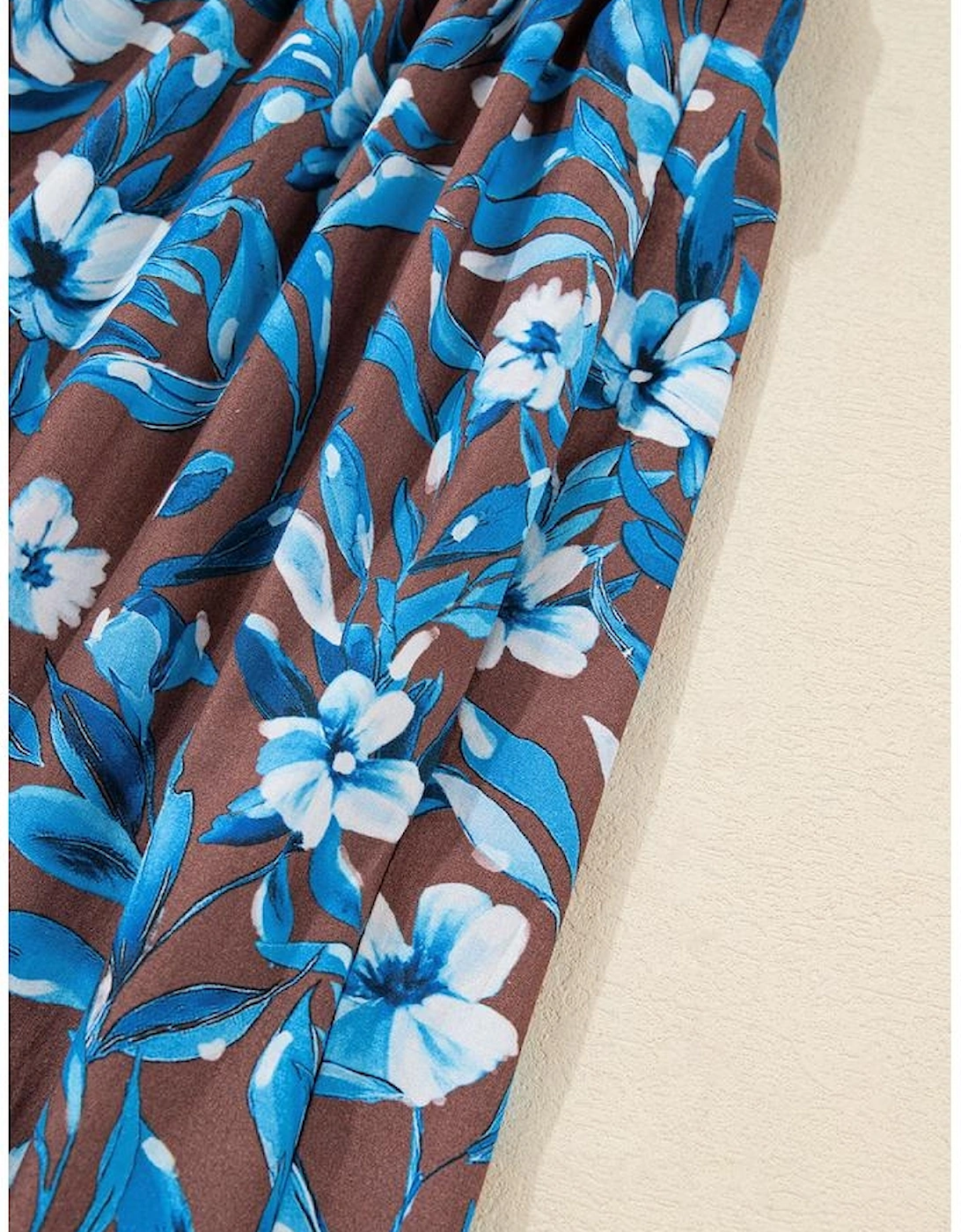 Blue Smocked Bodice High Waist Ruffled Sleeve Floral Dress