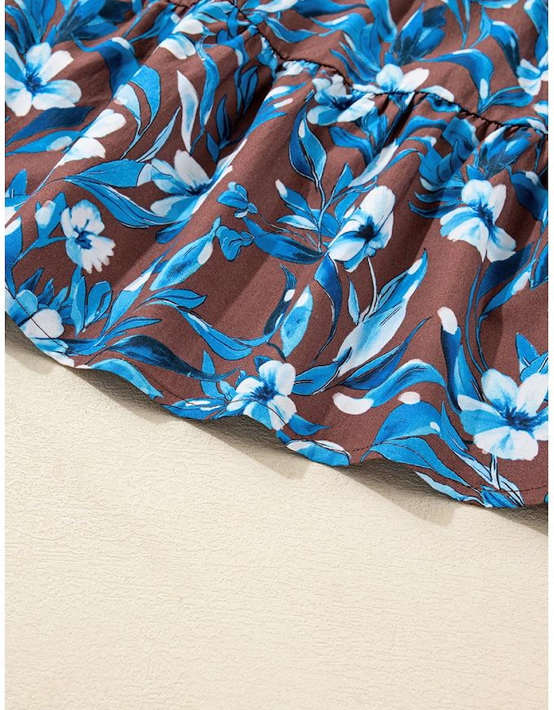 Blue Smocked Bodice High Waist Ruffled Sleeve Floral Dress