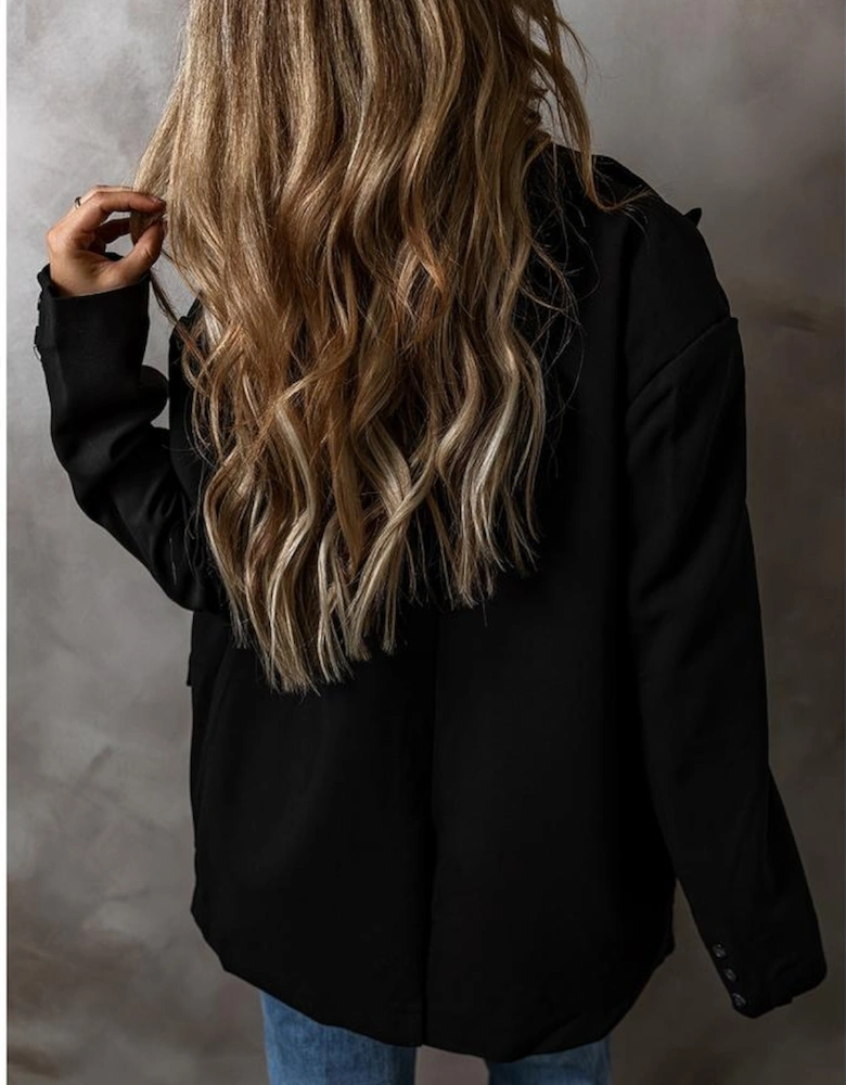 Black Lapel Flap Pocket Buttoned Blazer