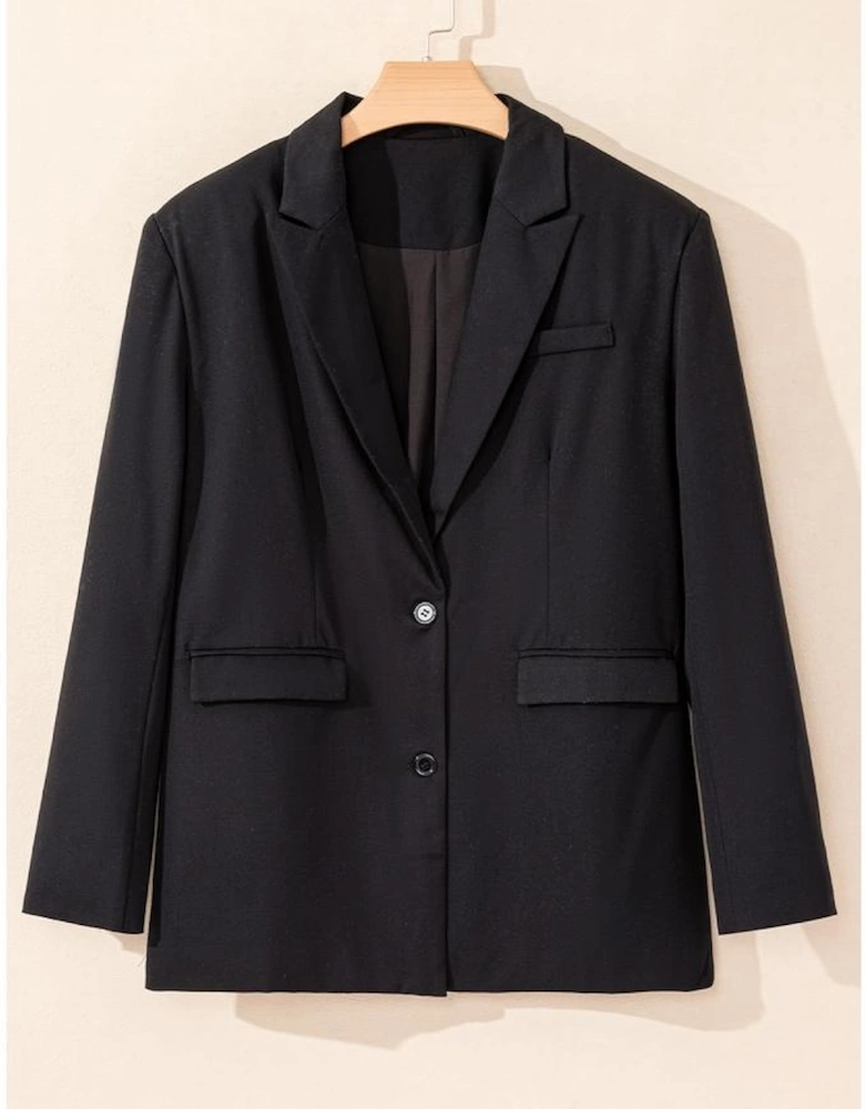 Black Lapel Flap Pocket Buttoned Blazer