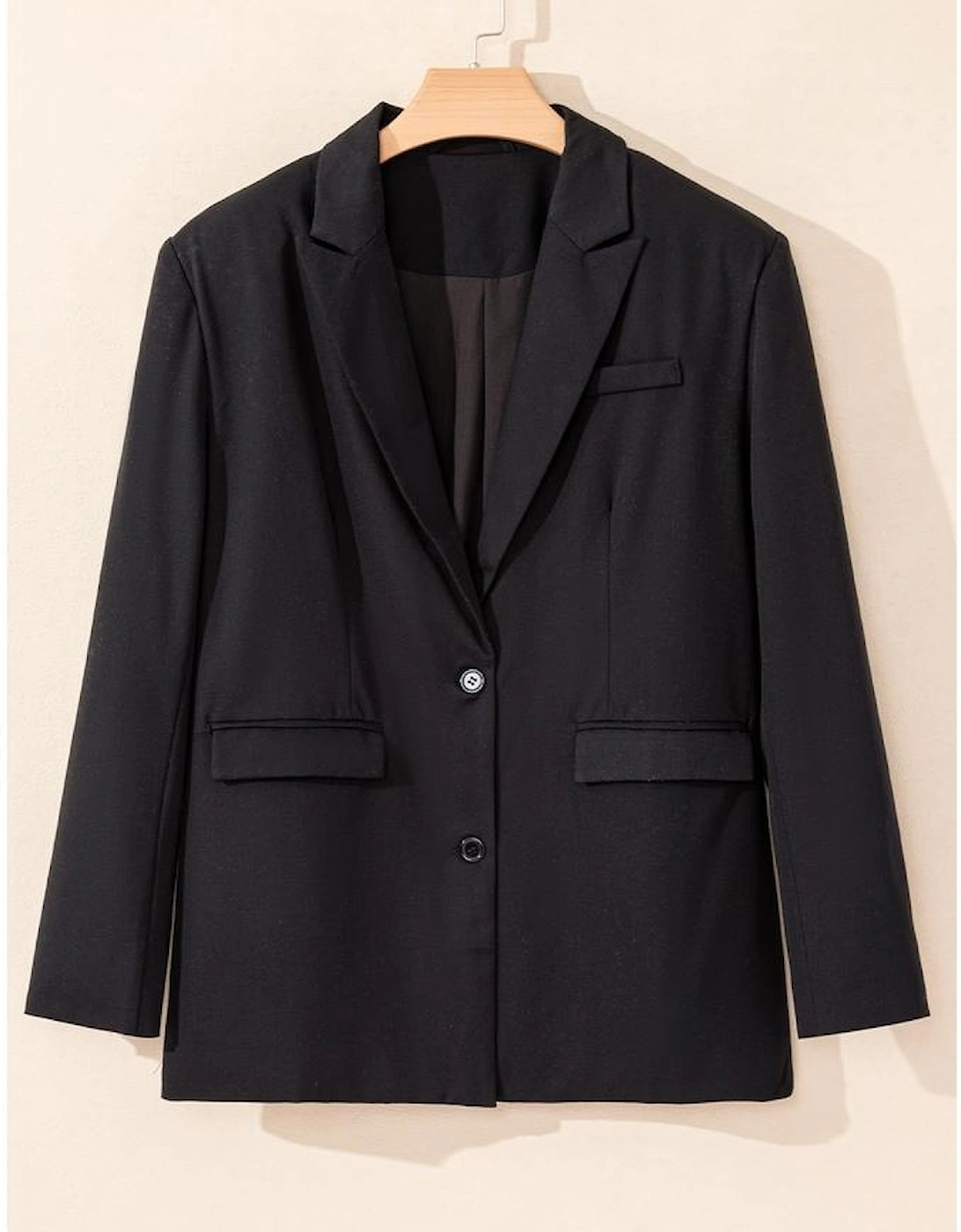 Black Lapel Flap Pocket Buttoned Blazer