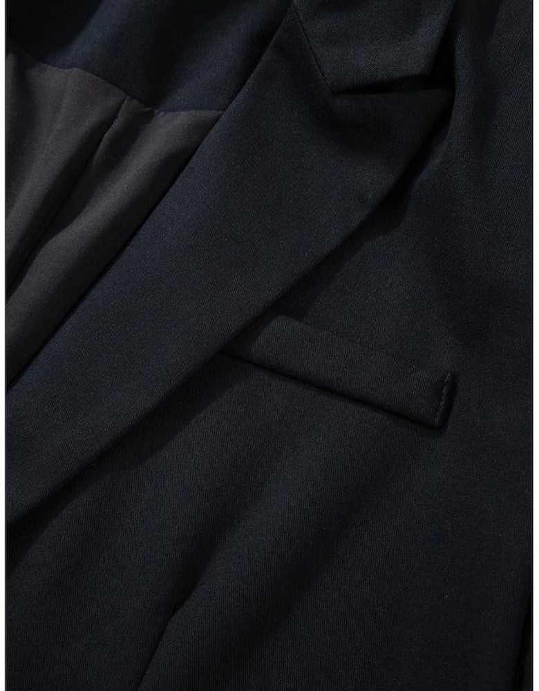 Black Lapel Flap Pocket Buttoned Blazer