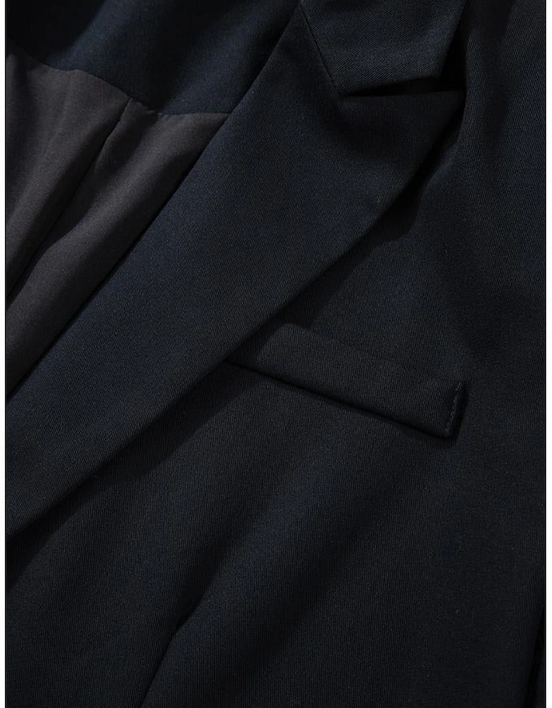 Black Lapel Flap Pocket Buttoned Blazer