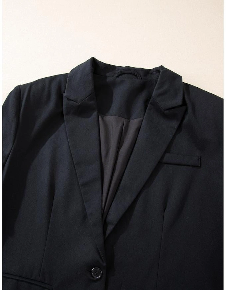 Black Lapel Flap Pocket Buttoned Blazer