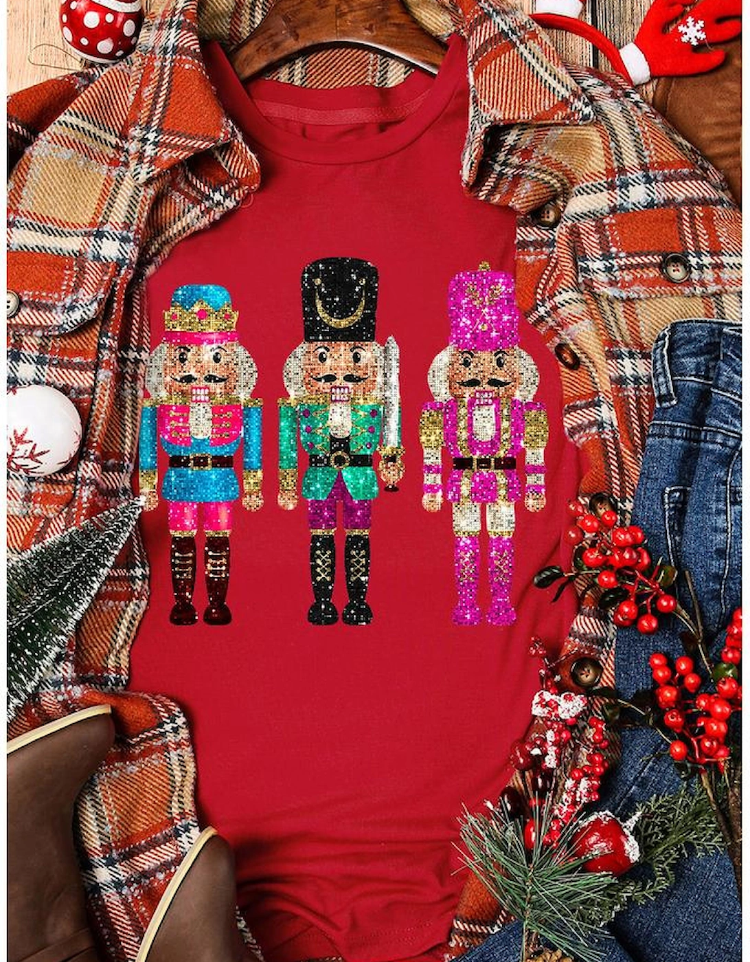Red Nutcracker Printed Crewneck T Shirt