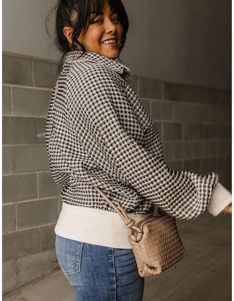 Black Plus Size Two Tone Contrast Collared Pullover Sweatshirt