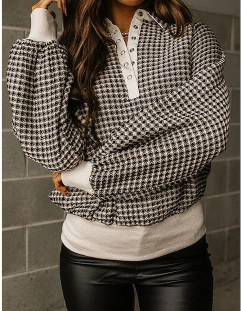 Black Plus Size Two Tone Contrast Collared Pullover Sweatshirt