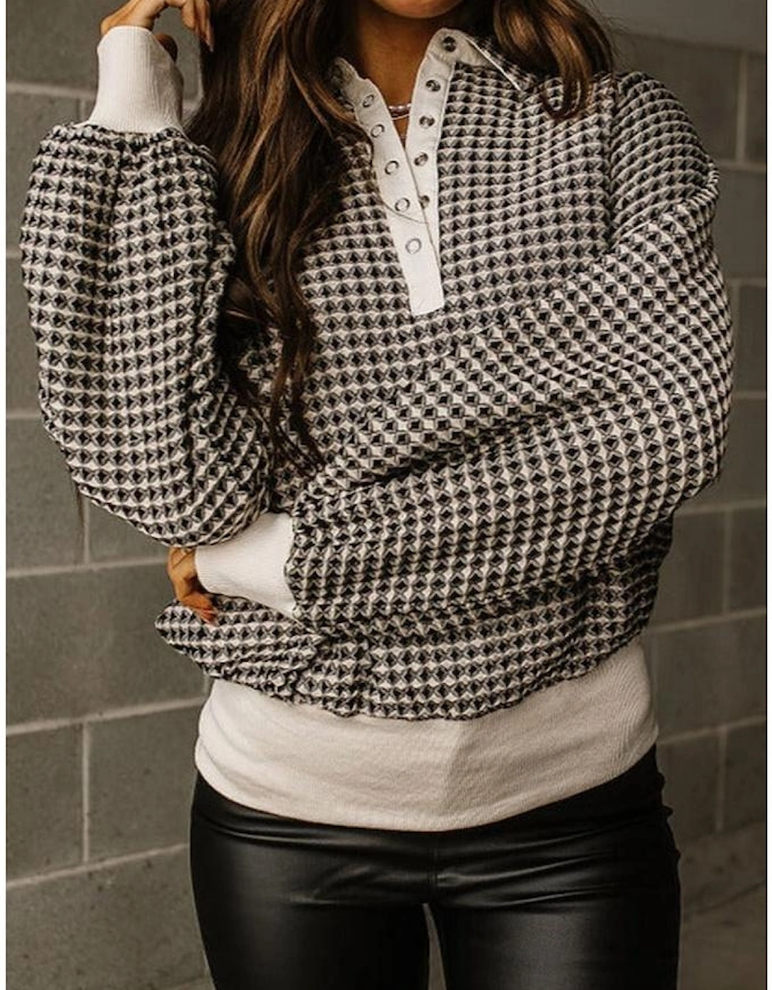 Black Plus Size Two Tone Contrast Collared Pullover Sweatshirt