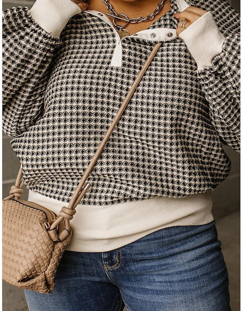 Black Plus Size Two Tone Contrast Collared Pullover Sweatshirt