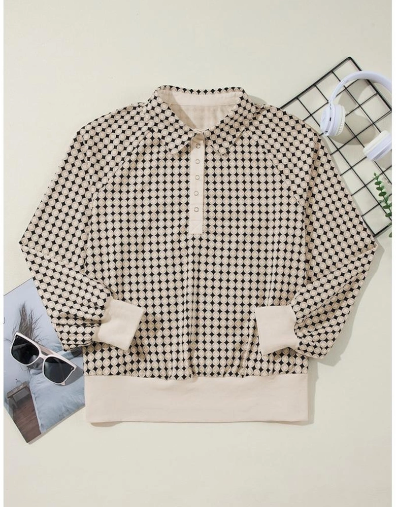 Black Plus Size Two Tone Contrast Collared Pullover Sweatshirt