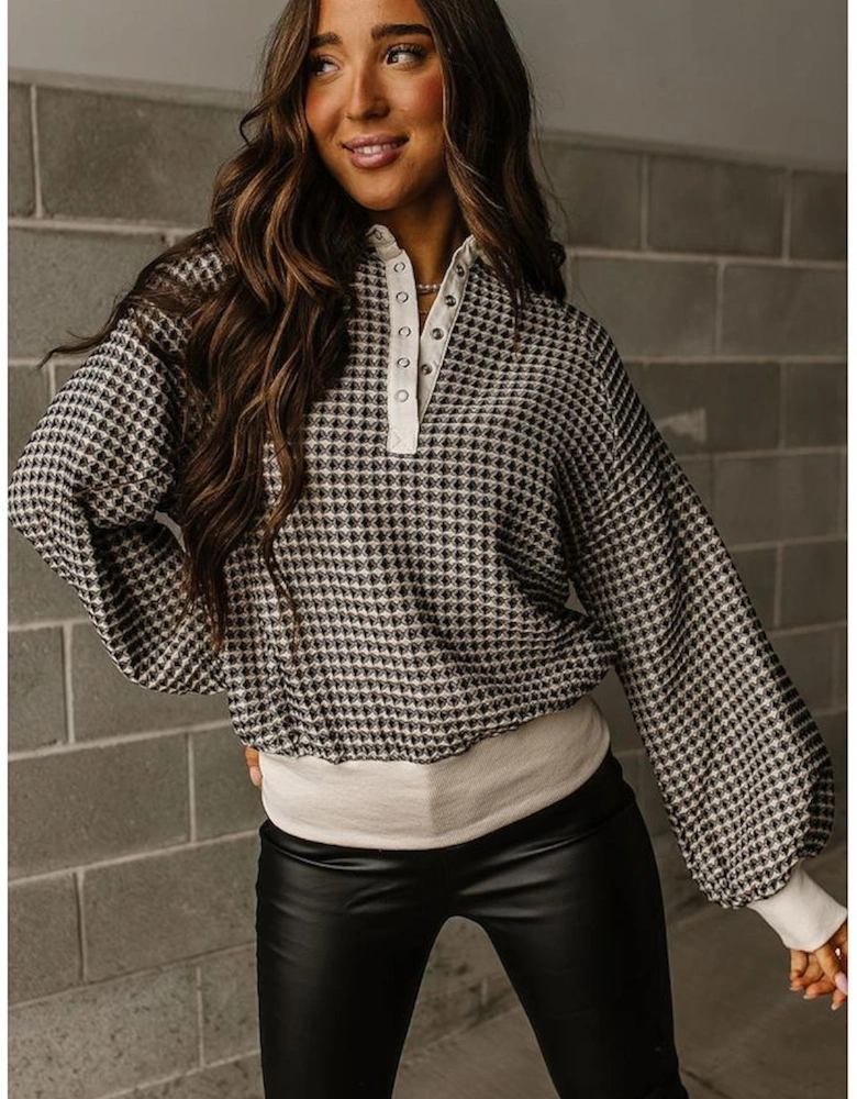 Black Plus Size Two Tone Contrast Collared Pullover Sweatshirt