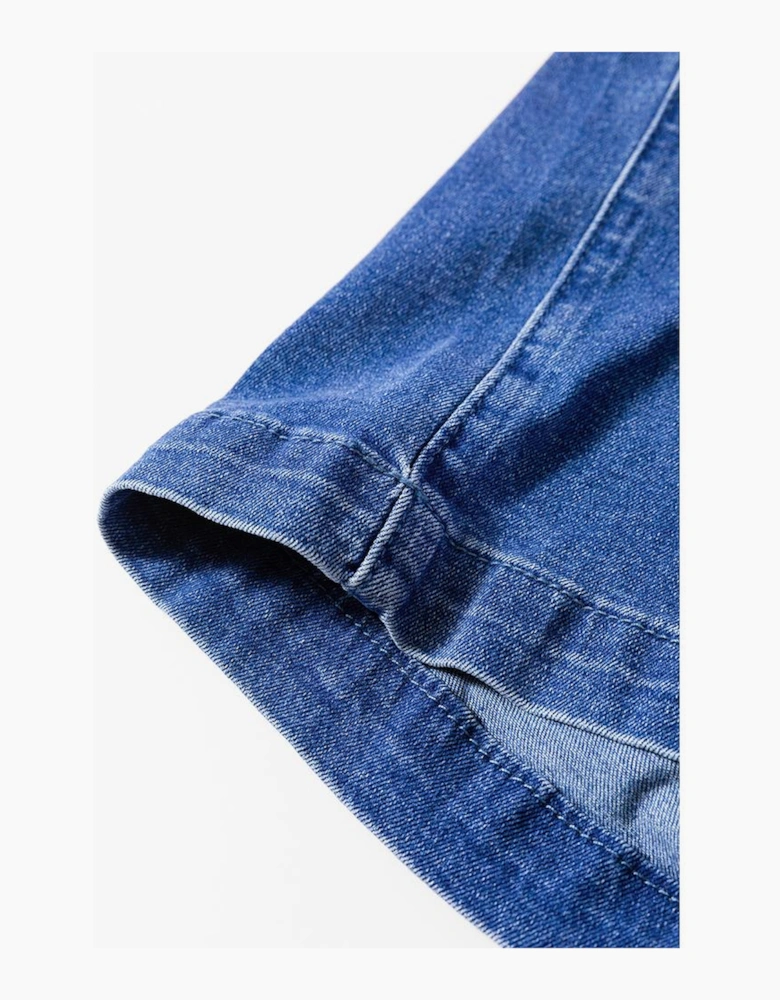 Prussian Blue Mineral Wash Knotted Strap Patched Pocket Wide Leg Denim Overalls